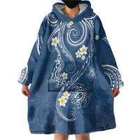 Polynesia Tribal Wearable Blanket Hoodie Deep Blue Plumeria Tentacles