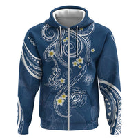 Polynesia Tribal Zip Hoodie Deep Blue Plumeria Tentacles LT7 Zip Hoodie Blue - Polynesian Pride