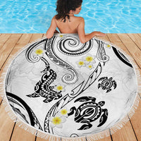 Polynesia Tribal Beach Blanket White Plumeria Tentacles