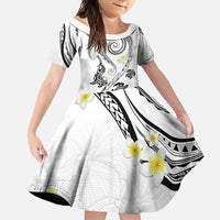 Polynesia Tribal Family Matching Tank Maxi Dress and Hawaiian Shirt White Plumeria Tentacles LT7 Daughter's Dress White - Polynesian Pride