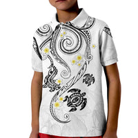 Polynesia Tribal Kid Polo Shirt White Plumeria Tentacles