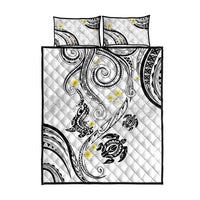 Polynesia Tribal Quilt Bed Set White Plumeria Tentacles