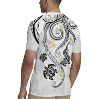 Polynesia Tribal Rugby Jersey White Plumeria Tentacles