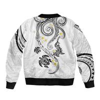 Polynesia Tribal Sleeve Zip Bomber Jacket White Plumeria Tentacles