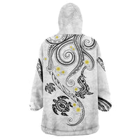 Polynesia Tribal Wearable Blanket Hoodie White Plumeria Tentacles