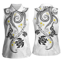 Polynesia Tribal Women Sleeveless Polo Shirt White Plumeria Tentacles