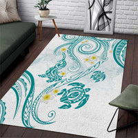 Polynesia Tribal Area Rug Teal Plumeria Tentacles