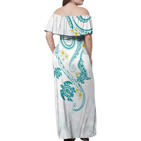 Polynesia Tribal Family Matching Off Shoulder Maxi Dress and Hawaiian Shirt Teal Plumeria Tentacles