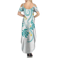 Polynesia Tribal Family Matching Summer Maxi Dress and Hawaiian Shirt Teal Plumeria Tentacles