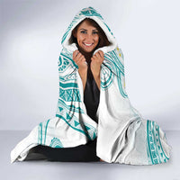 Polynesia Tribal Hooded Blanket Teal Plumeria Tentacles