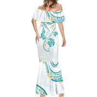 Polynesia Tribal Mermaid Dress Teal Plumeria Tentacles