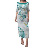 Polynesia Tribal Puletasi Teal Plumeria Tentacles