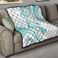 Polynesia Tribal Quilt Teal Plumeria Tentacles