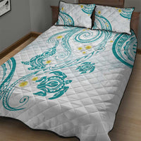 Polynesia Tribal Quilt Bed Set Teal Plumeria Tentacles