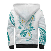 Polynesia Tribal Sherpa Hoodie Teal Plumeria Tentacles