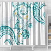 Polynesia Tribal Shower Curtain Teal Plumeria Tentacles