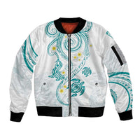 Polynesia Tribal Sleeve Zip Bomber Jacket Teal Plumeria Tentacles
