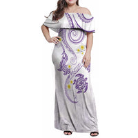 Polynesia Tribal Family Matching Off Shoulder Maxi Dress and Hawaiian Shirt Lilac Plumeria Tentacles