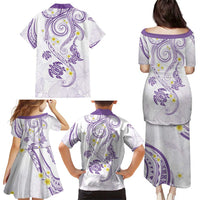 Polynesia Tribal Family Matching Puletasi and Hawaiian Shirt Lilac Plumeria Tentacles