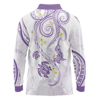 Polynesia Tribal Long Sleeve Polo Shirt Lilac Plumeria Tentacles