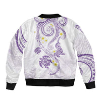 Polynesia Tribal Sleeve Zip Bomber Jacket Lilac Plumeria Tentacles