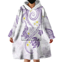 Polynesia Tribal Wearable Blanket Hoodie Lilac Plumeria Tentacles