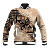 Bula Fiji Plumeria Tagimoucia Salusalu Beige Baseball Jacket Kaiviti Masi - Polynesian Pride