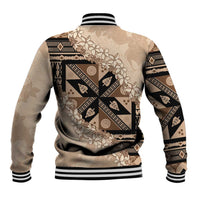 Bula Fiji Plumeria Tagimoucia Salusalu Beige Baseball Jacket Kaiviti Masi - Polynesian Pride