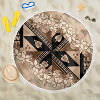 Bula Fiji Plumeria Tagimoucia Salusalu Beige Beach Blanket Kaiviti Masi - Polynesian Pride
