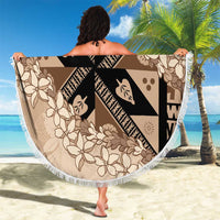 Bula Fiji Plumeria Tagimoucia Salusalu Beige Beach Blanket Kaiviti Masi - Polynesian Pride