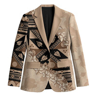 Bula Fiji Plumeria Tagimoucia Salusalu Beige Blazer Kaiviti Masi - Polynesian Pride
