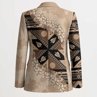 Bula Fiji Plumeria Tagimoucia Salusalu Beige Blazer Kaiviti Masi - Polynesian Pride