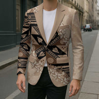 Bula Fiji Plumeria Tagimoucia Salusalu Beige Blazer Kaiviti Masi - Polynesian Pride