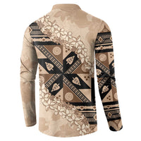 Bula Fiji Plumeria Tagimoucia Salusalu Beige Button Sweatshirt Kaiviti Masi - Polynesian Pride