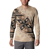 Bula Fiji Plumeria Tagimoucia Salusalu Beige Button Sweatshirt Kaiviti Masi - Polynesian Pride