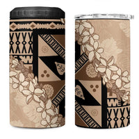 Bula Fiji Plumeria Tagimoucia Salusalu Beige 4 in 1 Can Cooler Tumbler Kaiviti Masi - Polynesian Pride
