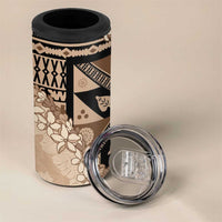 Bula Fiji Plumeria Tagimoucia Salusalu Beige 4 in 1 Can Cooler Tumbler Kaiviti Masi - Polynesian Pride