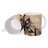 Bula Fiji Plumeria Tagimoucia Salusalu Beige Ceramic Mug Kaiviti Masi - Polynesian Pride