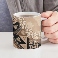 Bula Fiji Plumeria Tagimoucia Salusalu Beige Ceramic Mug Kaiviti Masi - Polynesian Pride