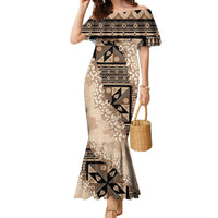 Bula Fiji Plumeria Tagimoucia Salusalu Beige Family Matching Mermaid Dress and Hawaiian Shirt Kaiviti Masi - Polynesian Pride