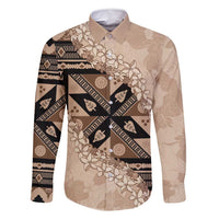 Bula Fiji Plumeria Tagimoucia Salusalu Beige Family Matching Off Shoulder Short Dress and Hawaiian Shirt Kaiviti Masi - Polynesian Pride