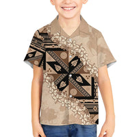 Bula Fiji Plumeria Tagimoucia Salusalu Beige Family Matching Puletasi and Hawaiian Shirt Kaiviti Masi - Polynesian Pride