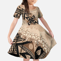 Bula Fiji Plumeria Tagimoucia Salusalu Beige Family Matching Short Sleeve Bodycon Dress and Hawaiian Shirt Kaiviti Masi - Polynesian Pride