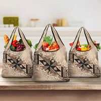 Bula Fiji Plumeria Tagimoucia Salusalu Beige Grocery Bag Kaiviti Masi - Polynesian Pride