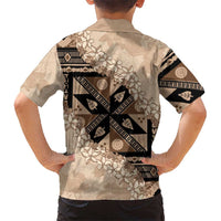 Bula Fiji Plumeria Tagimoucia Salusalu Beige Kid Hawaiian Shirt Kaiviti Masi - Polynesian Pride