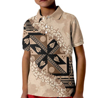Bula Fiji Plumeria Tagimoucia Salusalu Beige Kid Polo Shirt Kaiviti Masi - Polynesian Pride