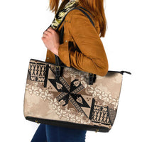 Bula Fiji Plumeria Tagimoucia Salusalu Beige Leather Tote Bag Kaiviti Masi - Polynesian Pride