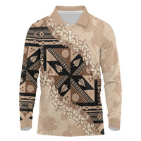 Bula Fiji Plumeria Tagimoucia Salusalu Beige Long Sleeve Polo Shirt Kaiviti Masi - Polynesian Pride