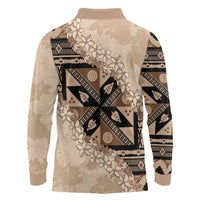 Bula Fiji Plumeria Tagimoucia Salusalu Beige Long Sleeve Polo Shirt Kaiviti Masi - Polynesian Pride