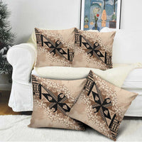 Bula Fiji Plumeria Tagimoucia Salusalu Beige Pillow Cover Kaiviti Masi - Polynesian Pride